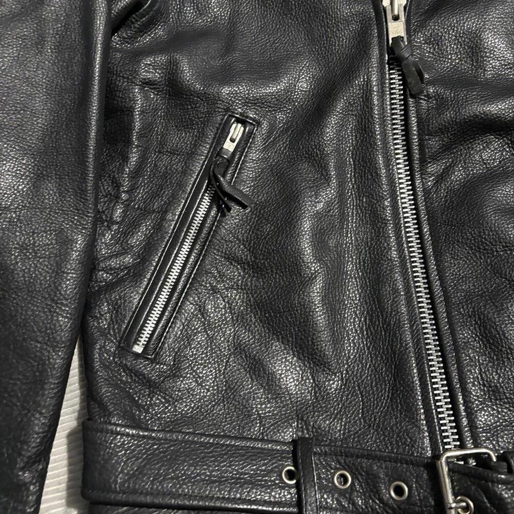 Vintage Wilsons Leather Motorcycle Jacket Biker Black Belted zip y2k grunge punk - Picture 5 of 11